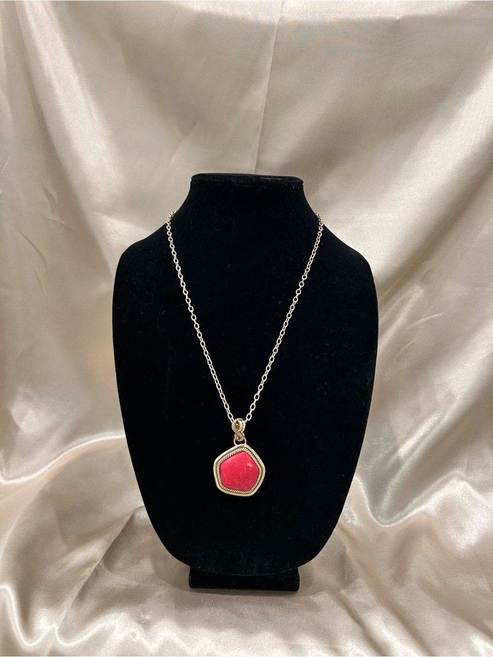Barse Gold-Tone Pendant Necklace with Red dyed Magnesite Stone